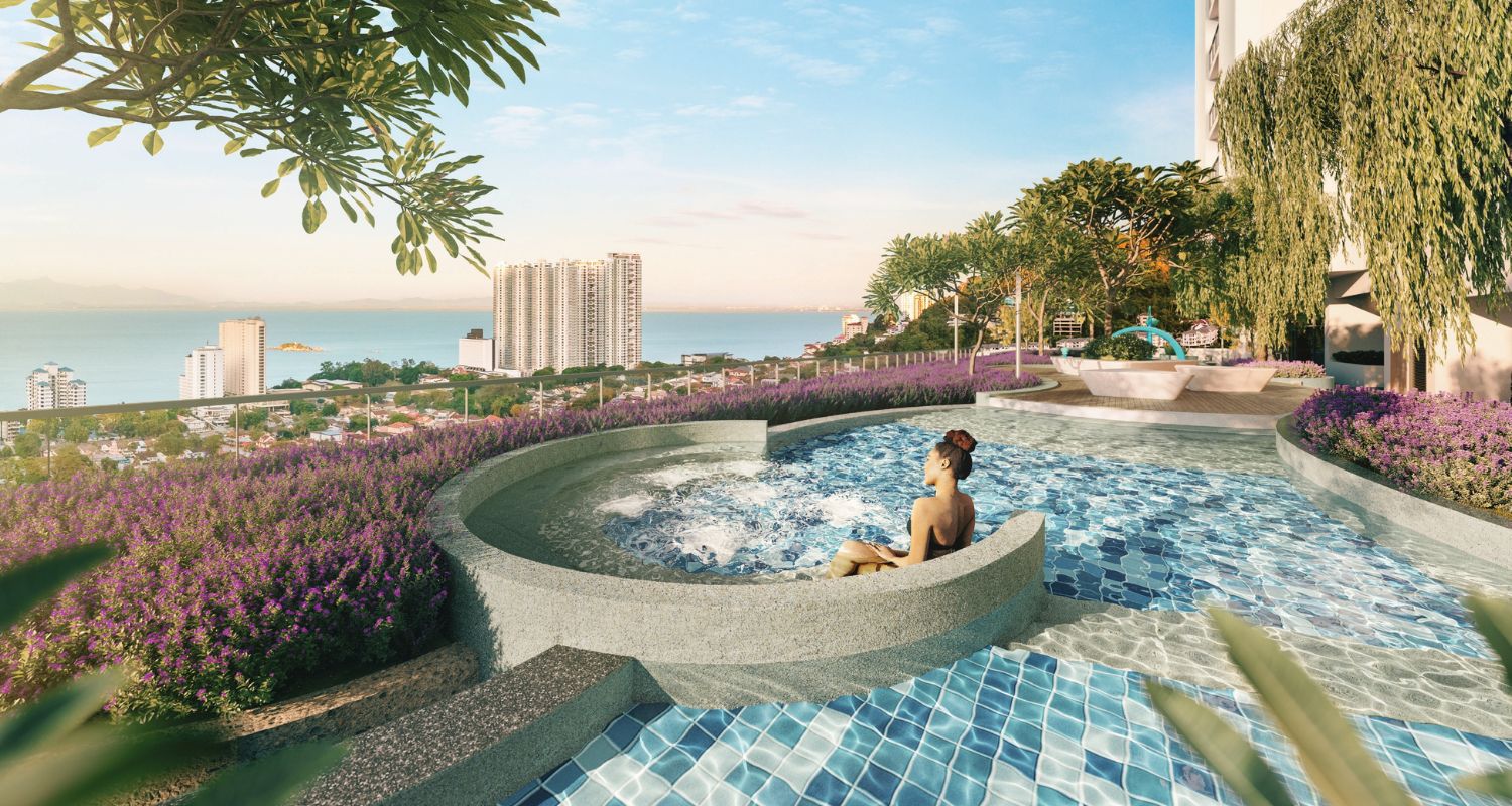 Landscaped hydrotherapy pool with sea views